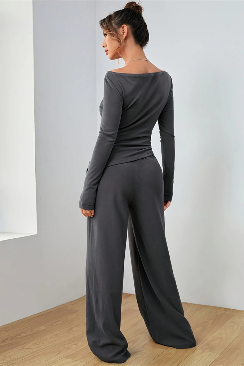 Boat Neck Long Sleeve Top and Pants Set - Image 12