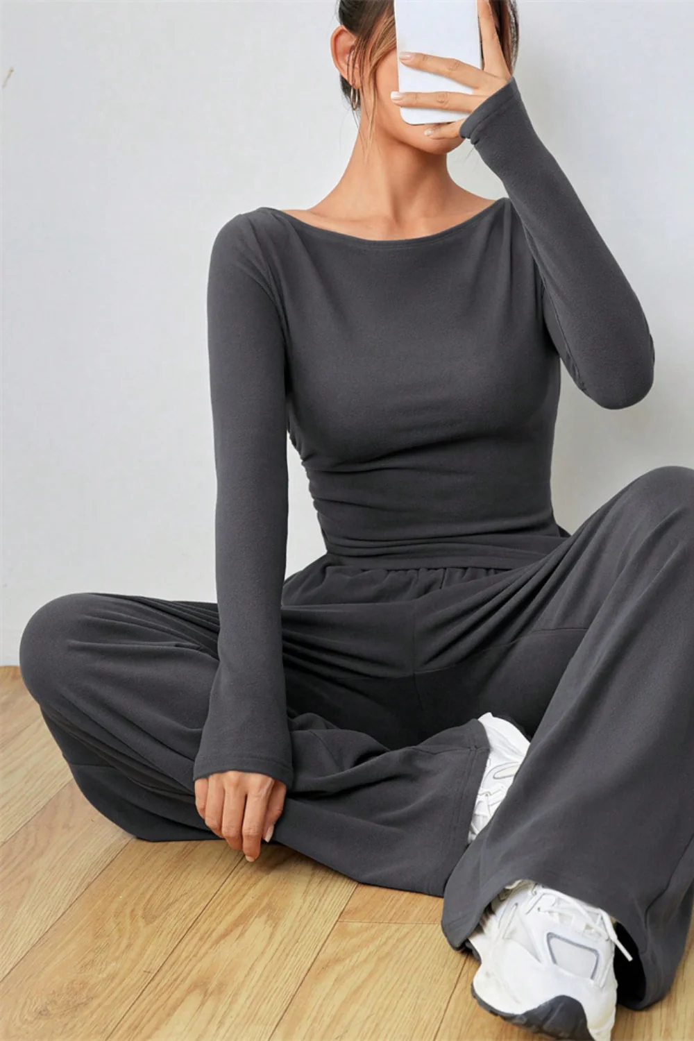 Boat Neck Long Sleeve Top and Pants Set - Image 14