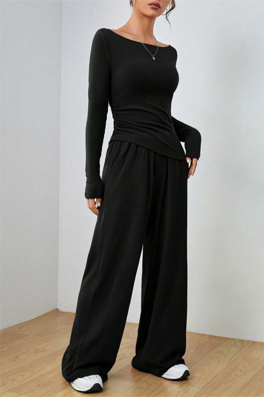 Boat Neck Long Sleeve Top and Pants Set - Image 15