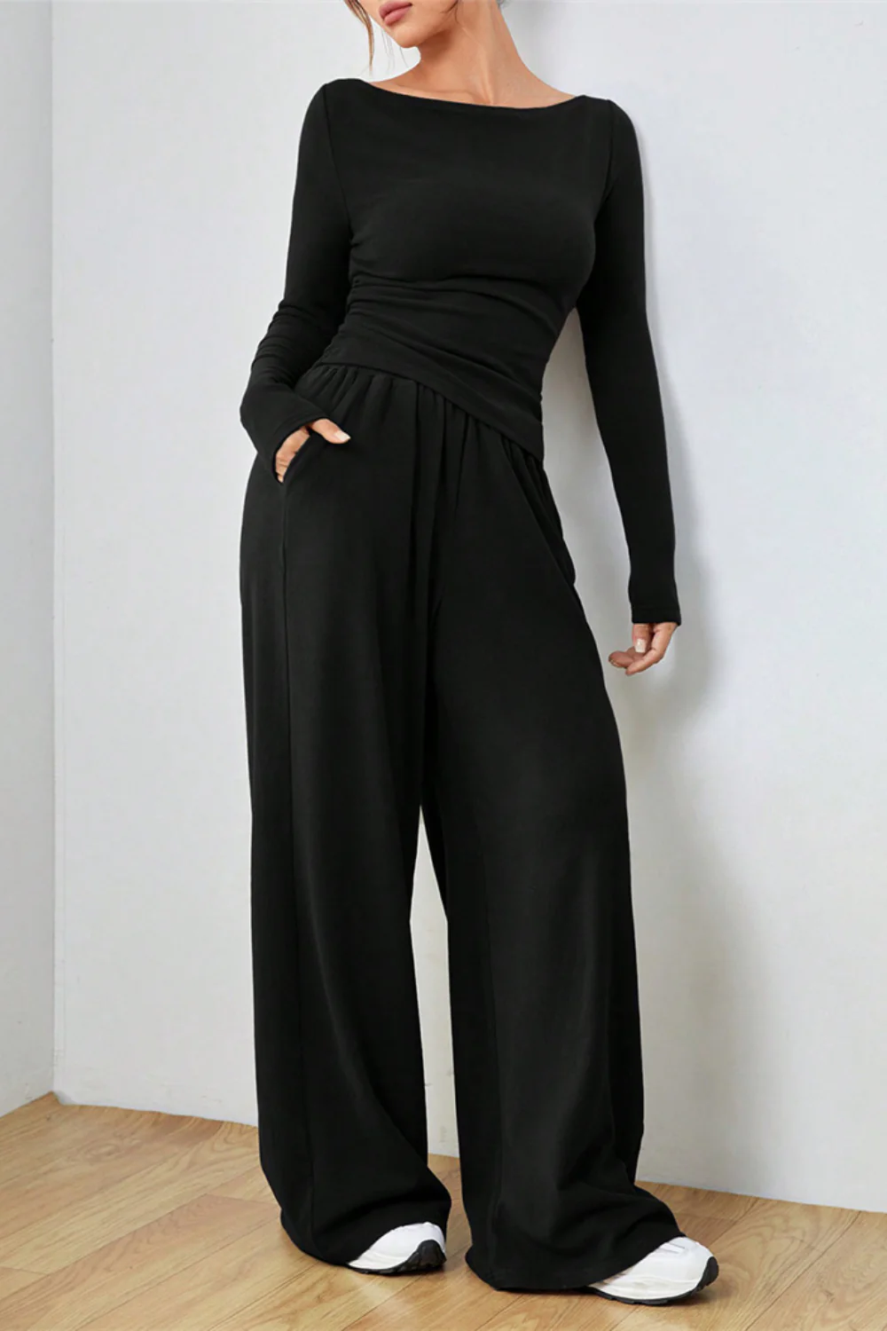 Boat Neck Long Sleeve Top and Pants Set - Image 16