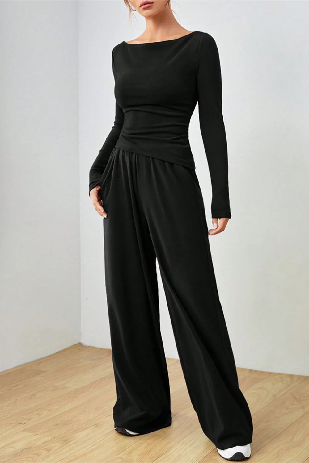 Boat Neck Long Sleeve Top and Pants Set - Image 17