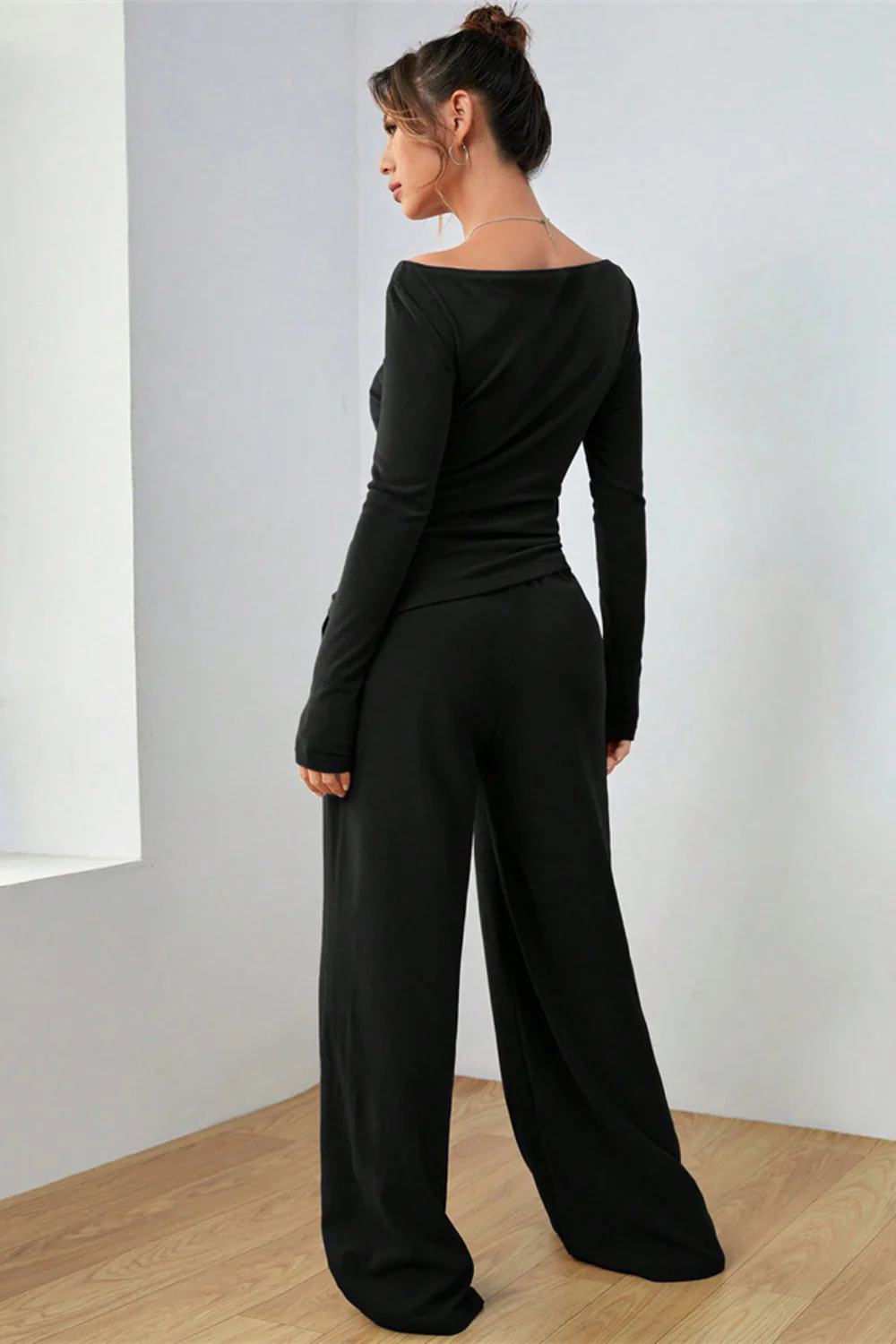 Boat Neck Long Sleeve Top and Pants Set - Image 18