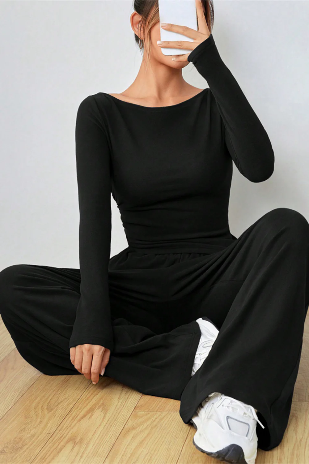 Boat Neck Long Sleeve Top and Pants Set - Image 19