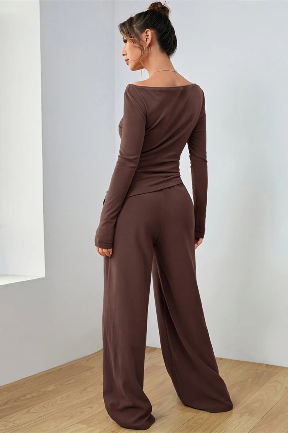 Boat Neck Long Sleeve Top and Pants Set - Image 7