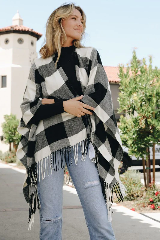 Buffalo Check Tassel Poncho - Image 3