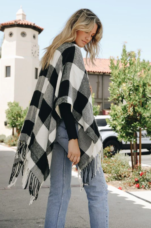 Buffalo Check Tassel Poncho - Image 4