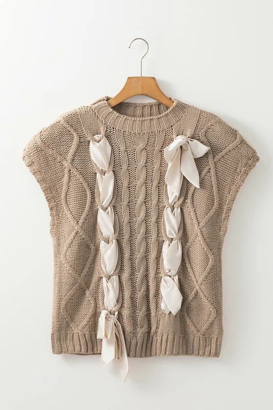 Cable Knit Satin Bowknot SPRING Sweater - Image 15