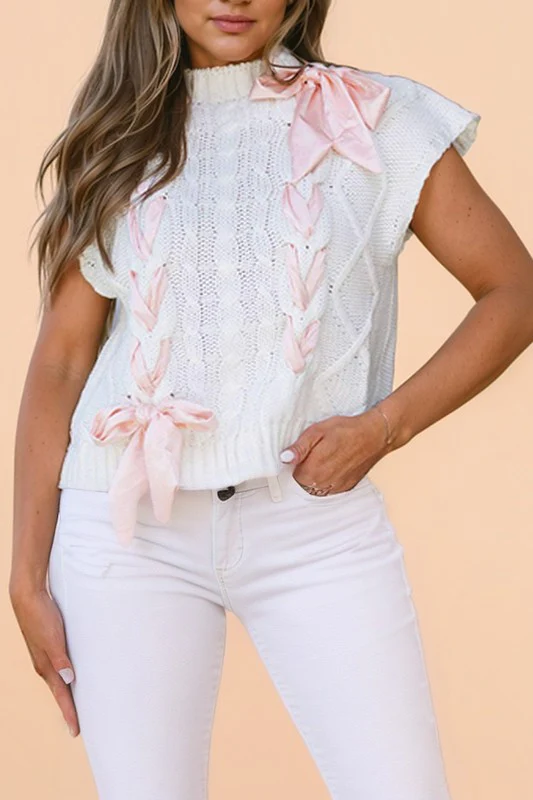 Cable Knit Satin Bowknot SPRING Sweater - Image 7