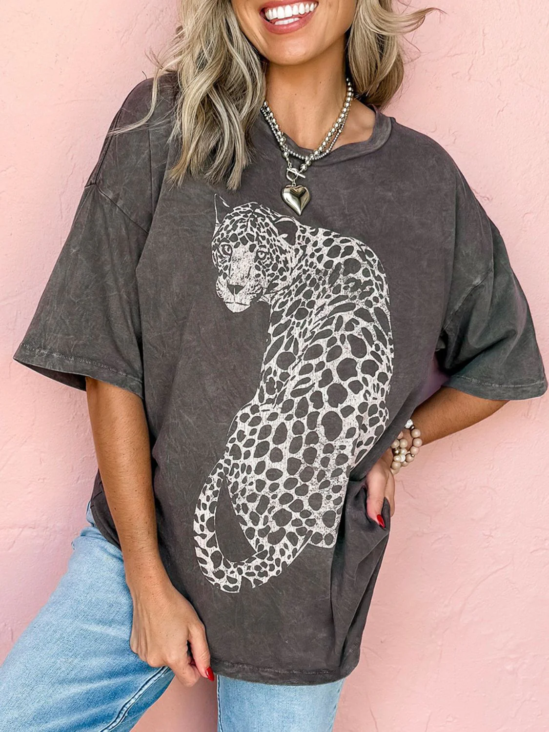 Cheetah Mineral Wash Round Neck Half Sleeve T-Shirt - Image 3