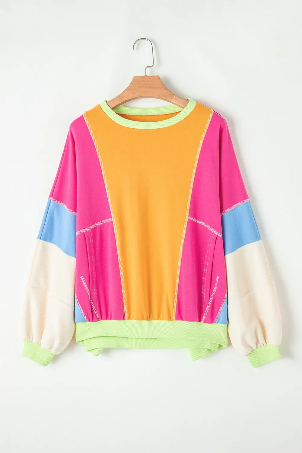 Color Block Round Neck Sweatshirt(Multiple Colors) - Image 3