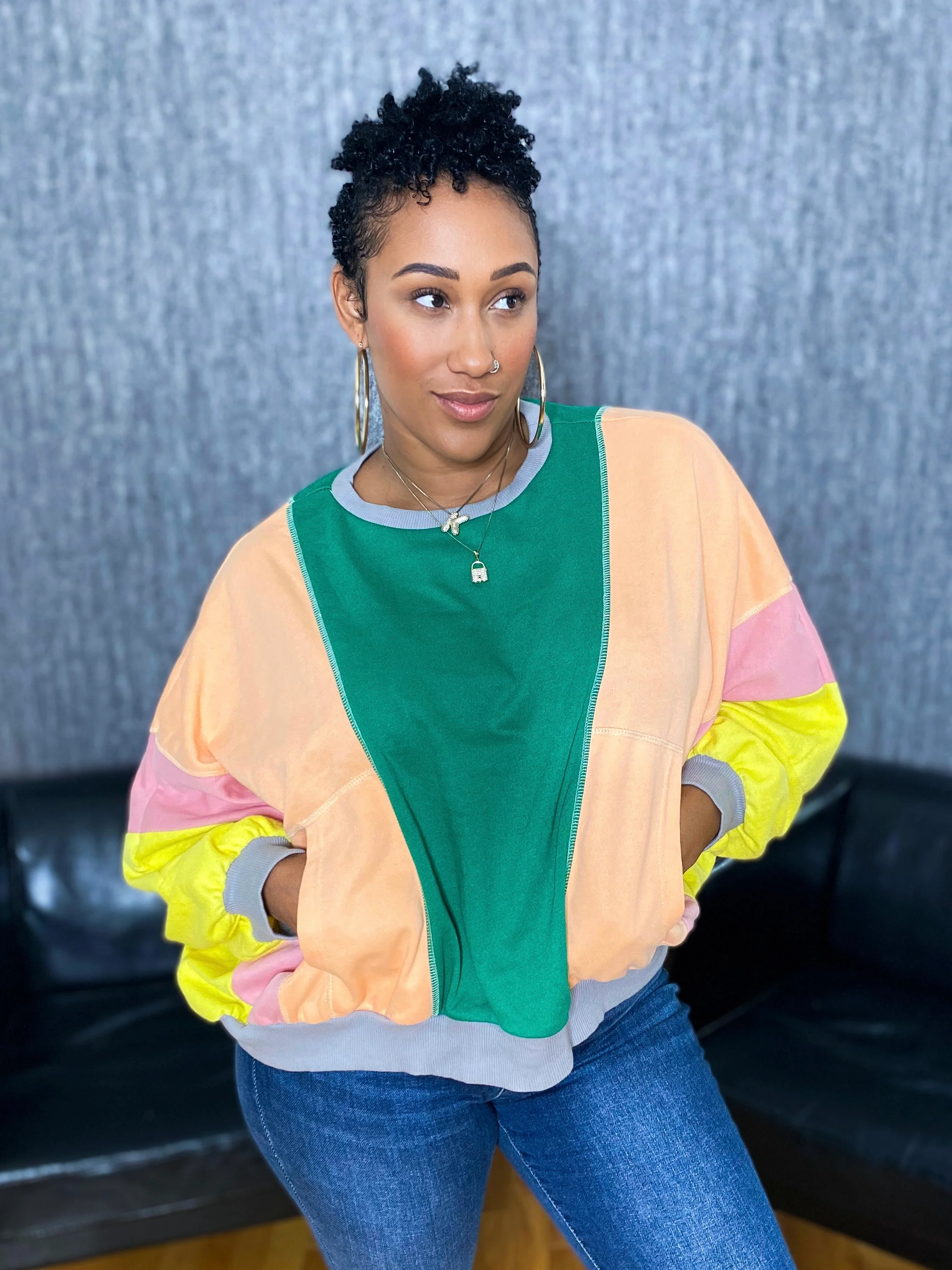 Color Block Round Neck Sweatshirt(Multiple Colors) - Image 5