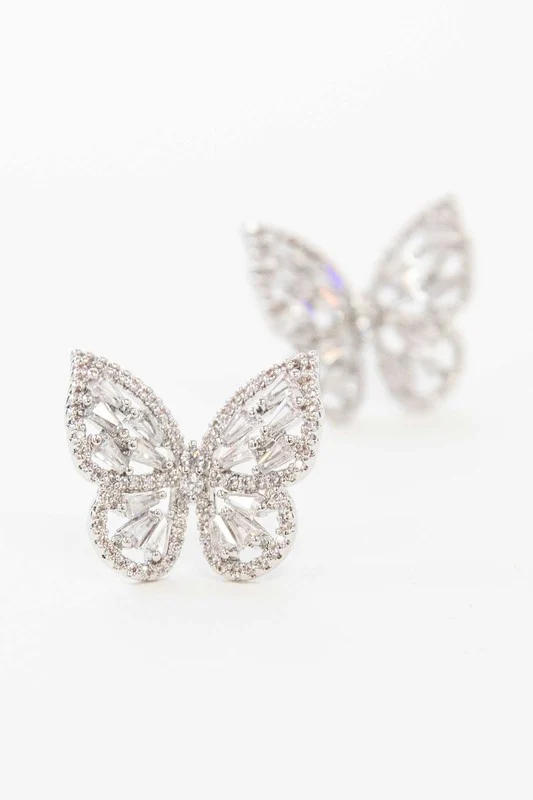 Crystal Butterfly Earrings Silver - Image 3