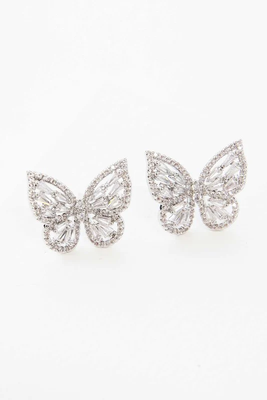 Crystal Butterfly Earrings Silver - Image 4