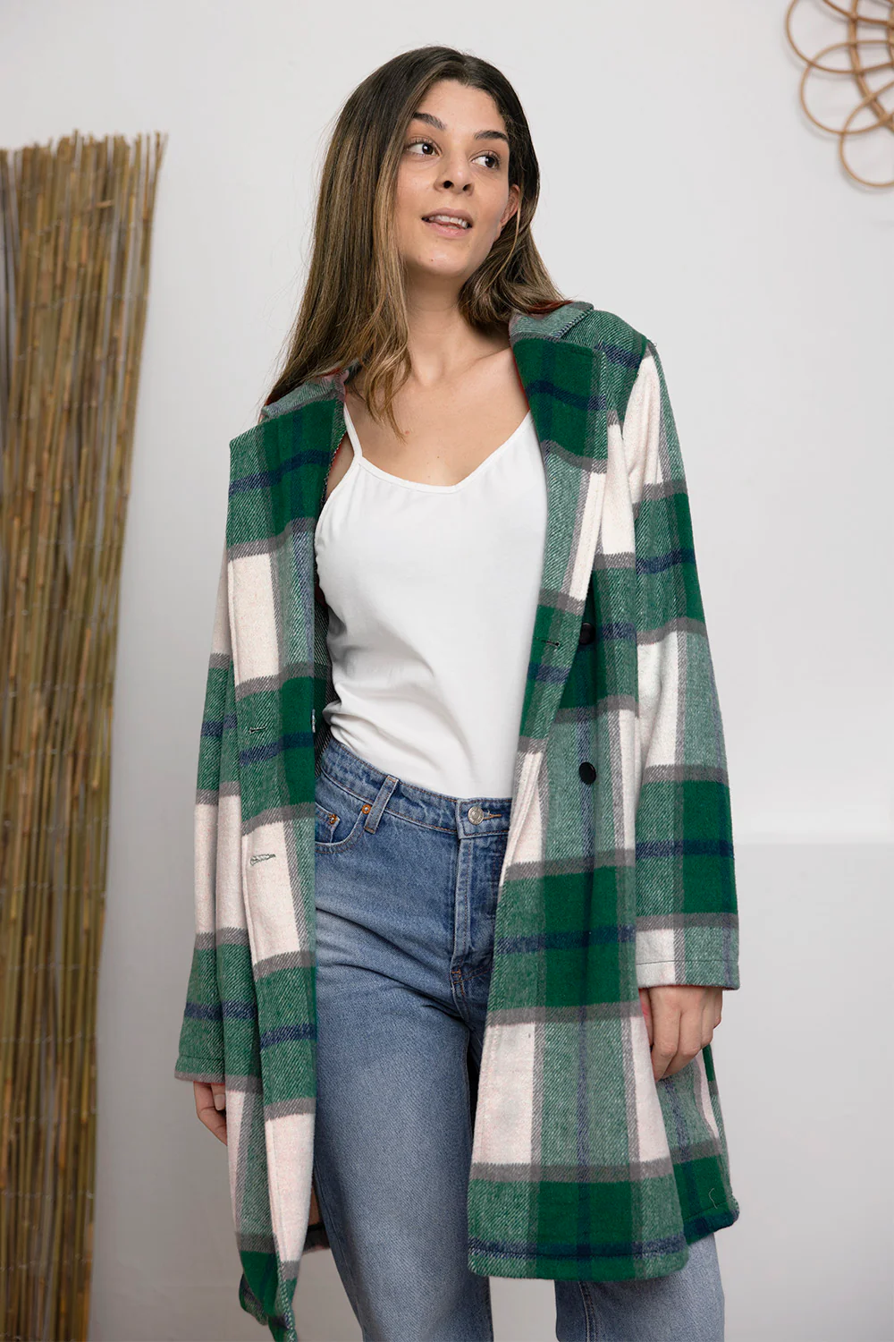 Plaid Button Up Lapel Collar Coat - Image 10
