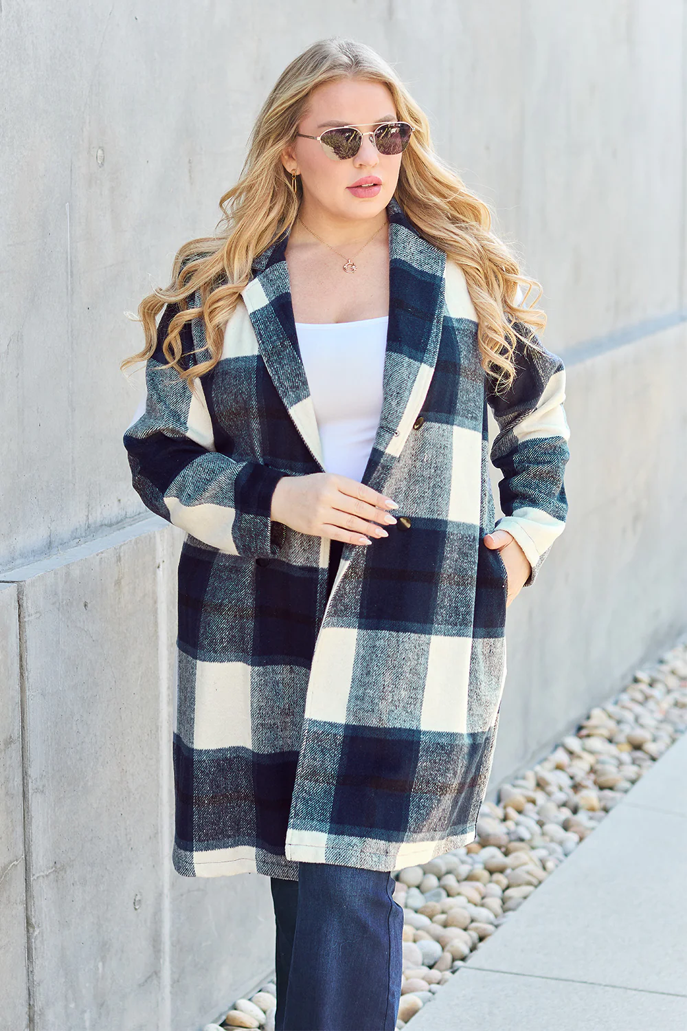 Plaid Button Up Lapel Collar Coat - Image 14
