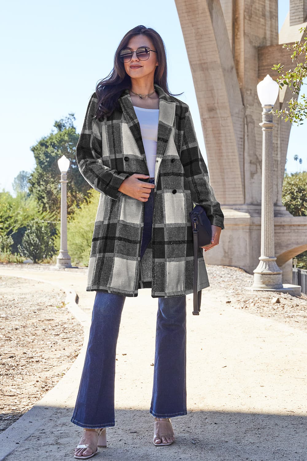 Plaid Button Up Lapel Collar Coat - Image 15