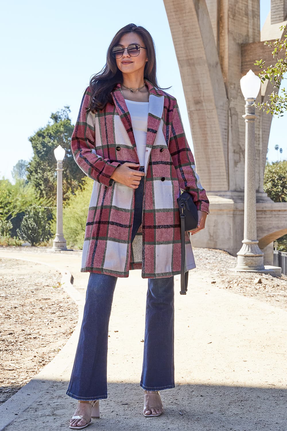 Plaid Button Up Lapel Collar Coat - Image 17