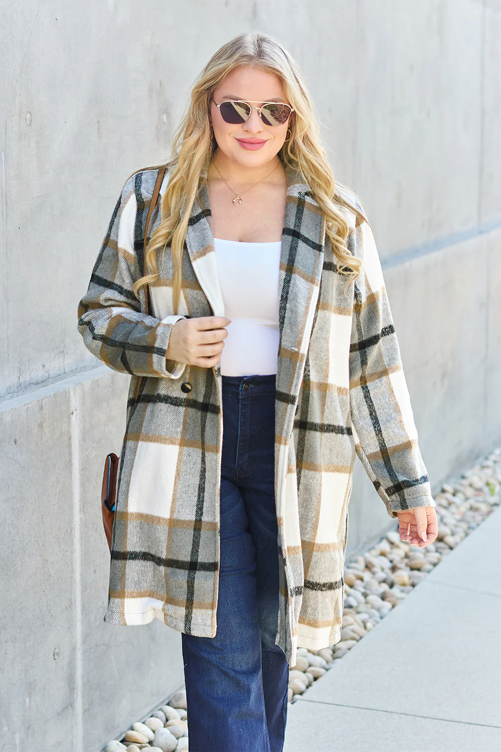 Plaid Button Up Lapel Collar Coat - Image 19