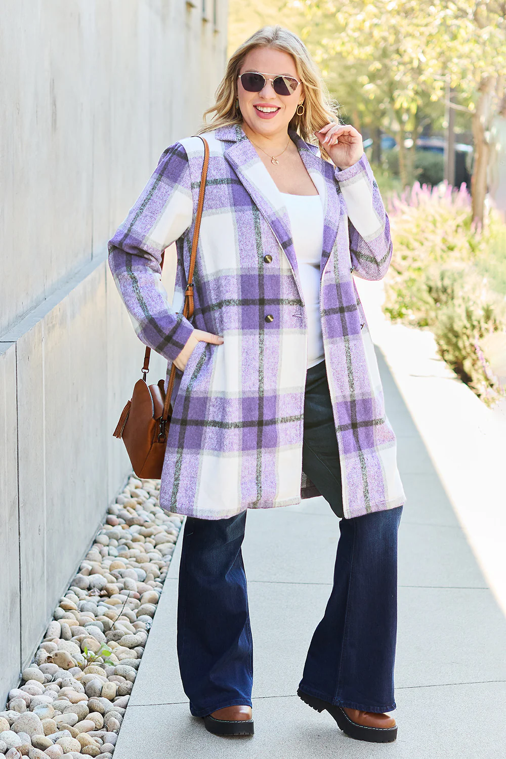 Plaid Button Up Lapel Collar Coat - Image 22