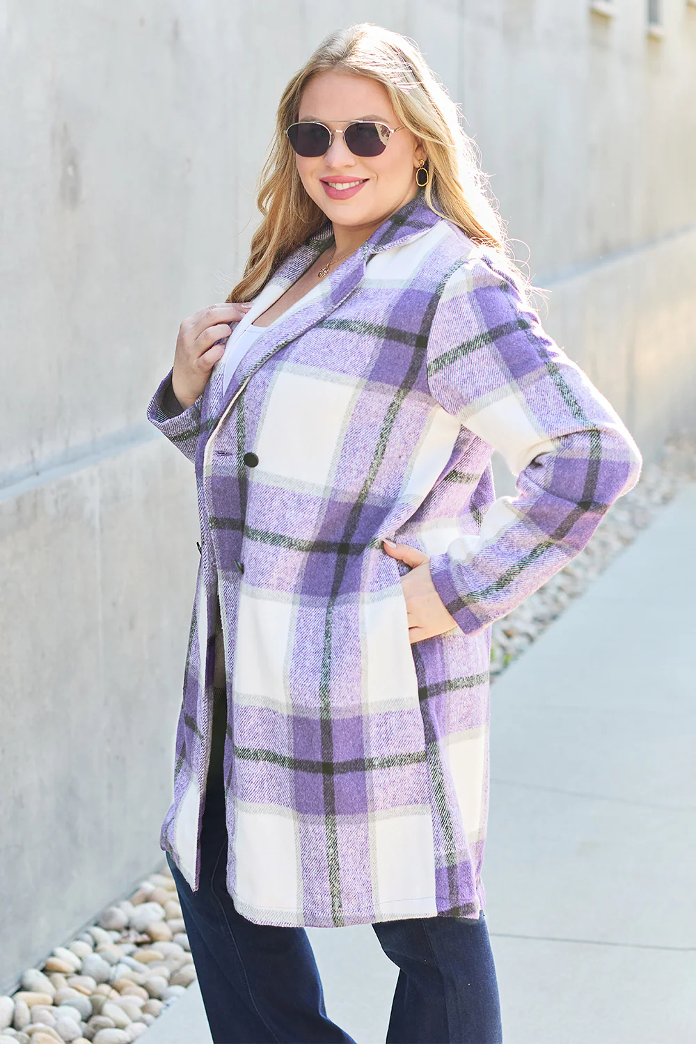 Plaid Button Up Lapel Collar Coat - Image 23
