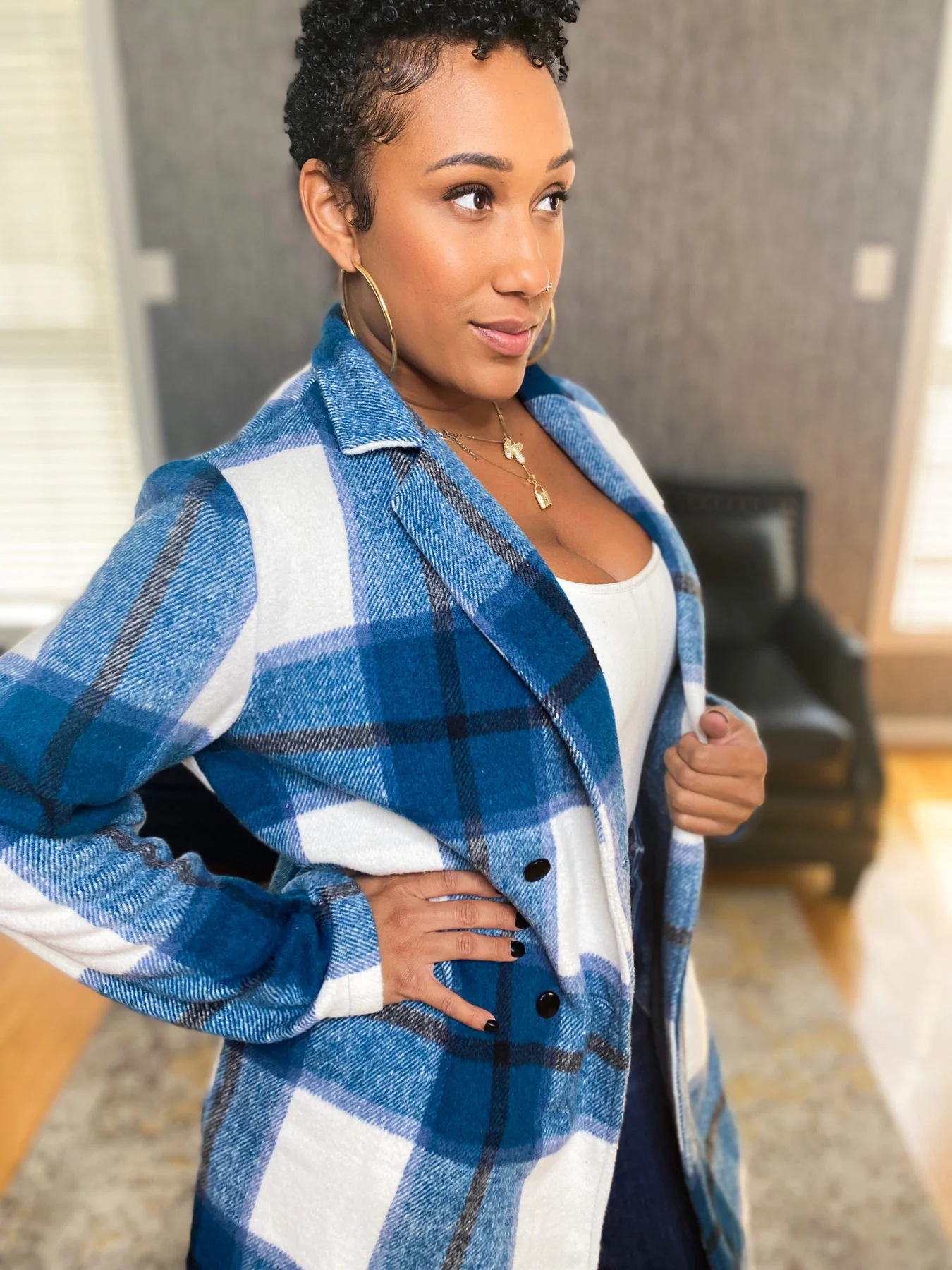 Plaid Button Up Lapel Collar Coat - Image 3