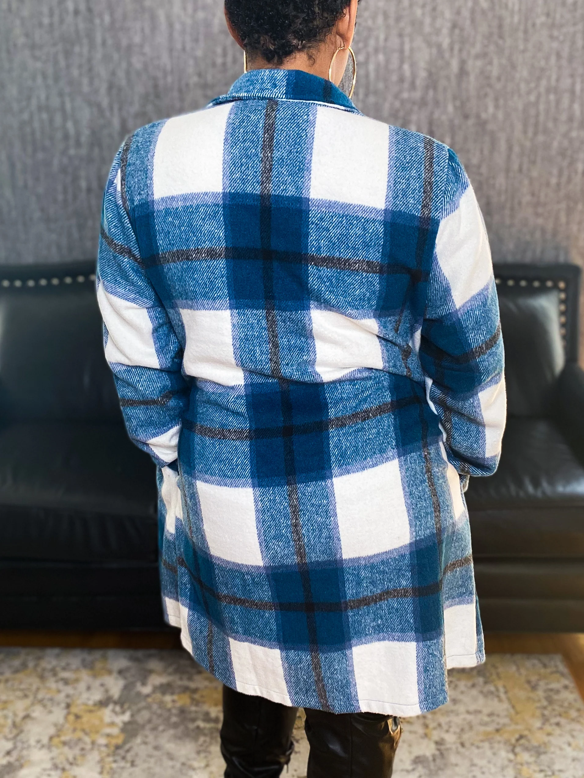 Plaid Button Up Lapel Collar Coat - Image 4