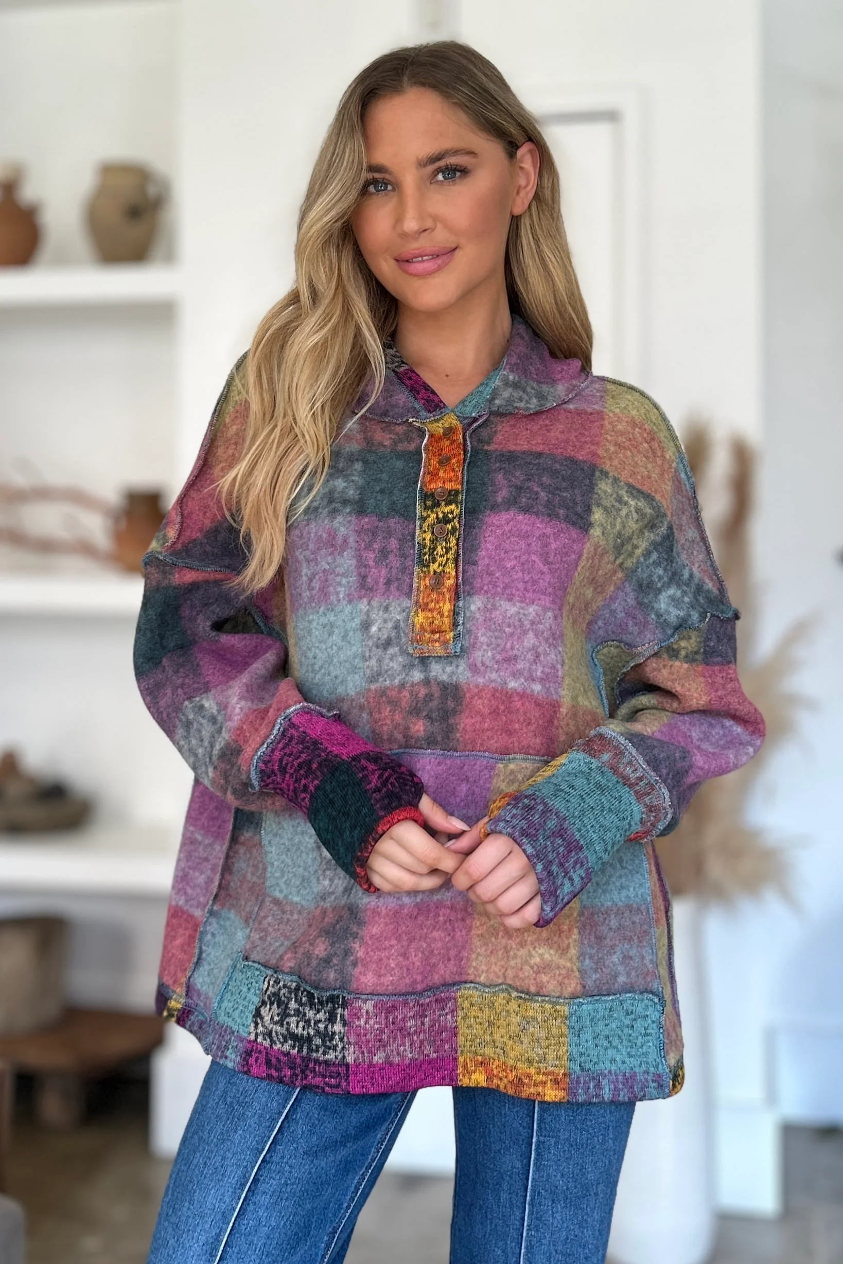 Plaid Dropped Shoulder Hoodie - Image 3