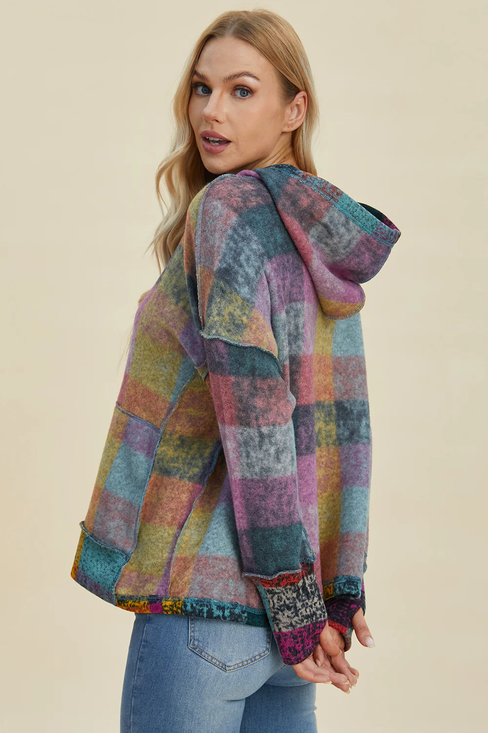 Plaid Dropped Shoulder Hoodie - Image 8