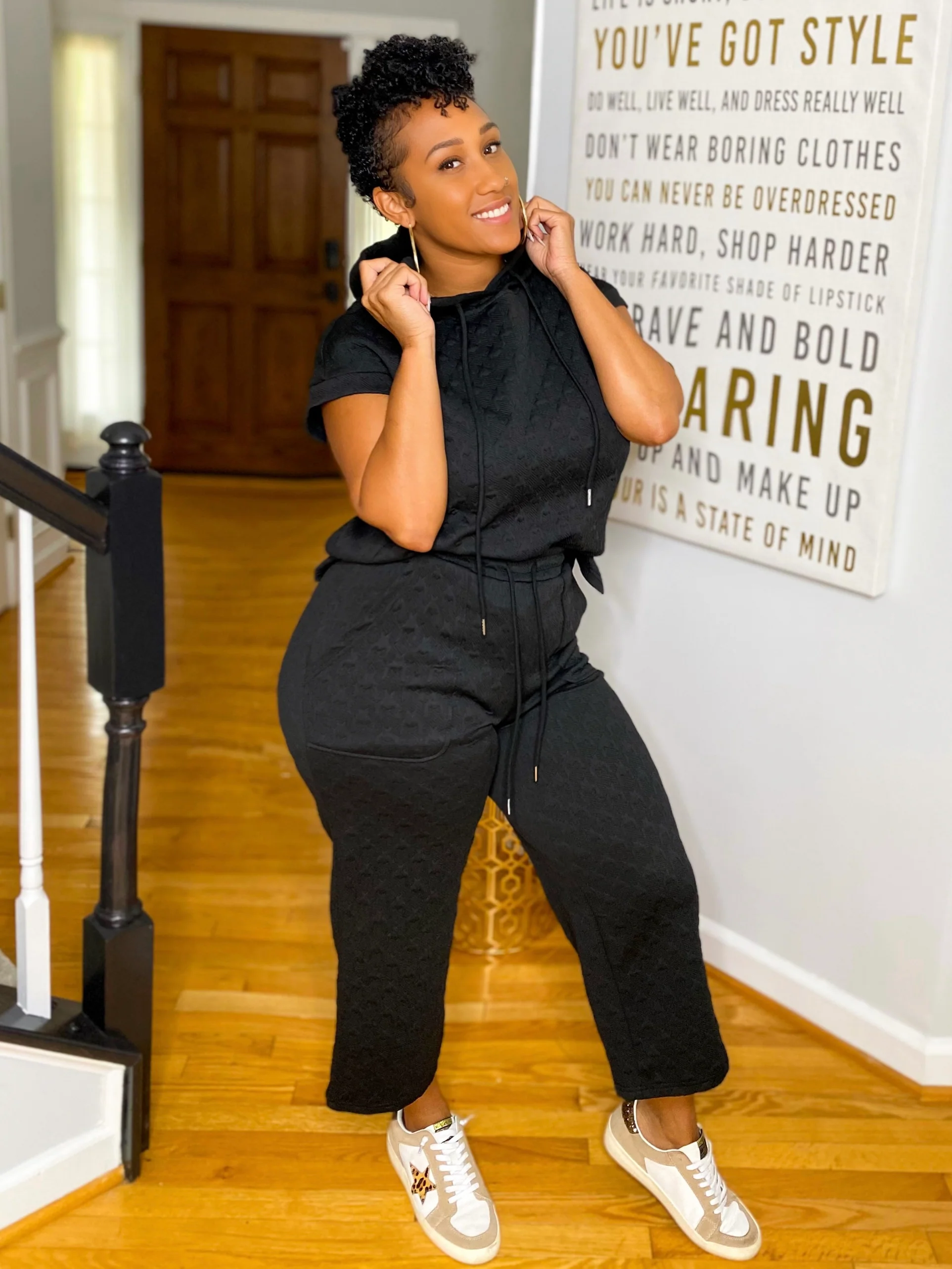 Textured Hoodie Set(Black & Ice Blue) - Image 3