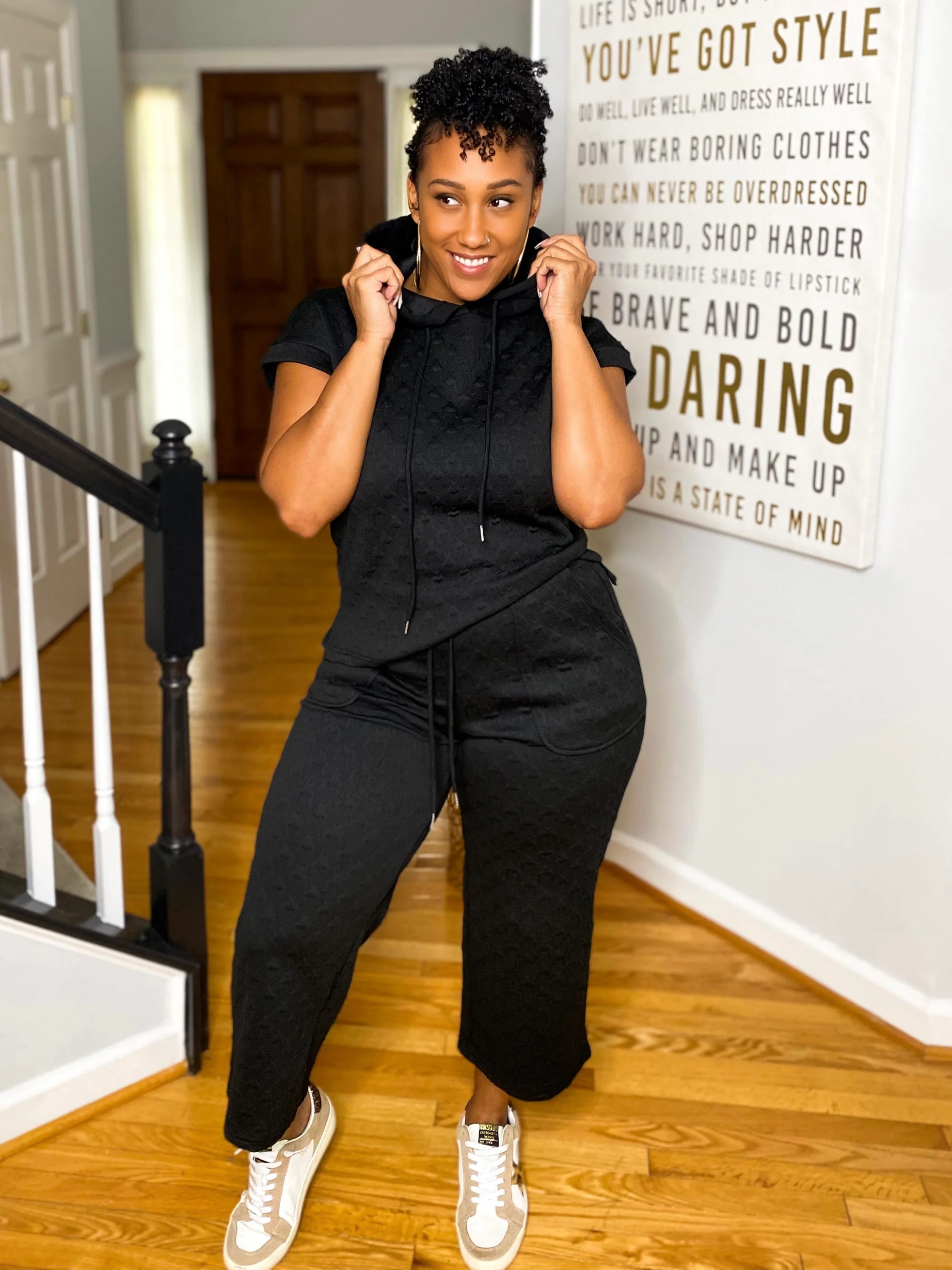 Textured Hoodie Set(Black & Ice Blue) - Image 4