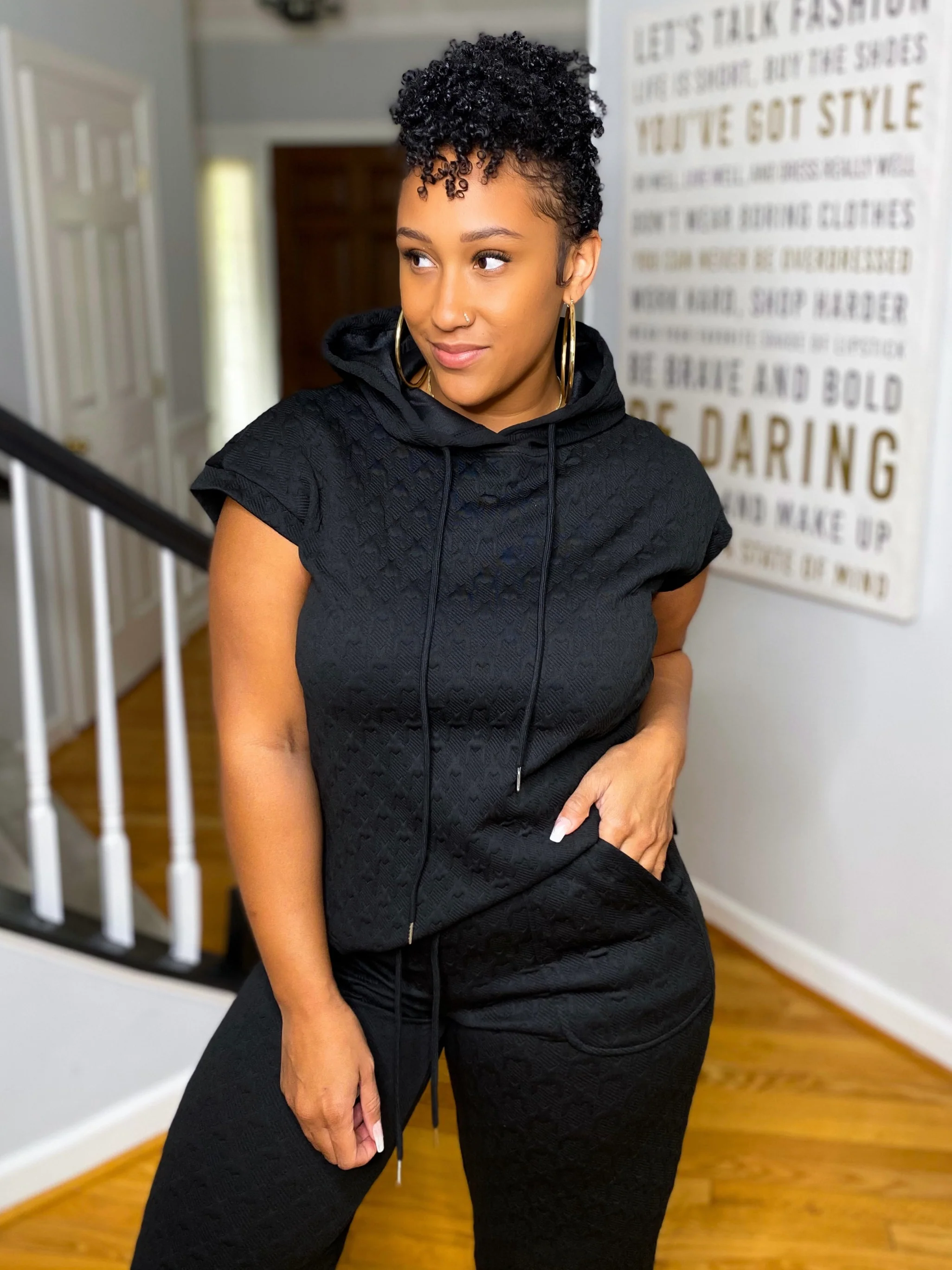 Textured Hoodie Set(Black & Ice Blue) - Image 5