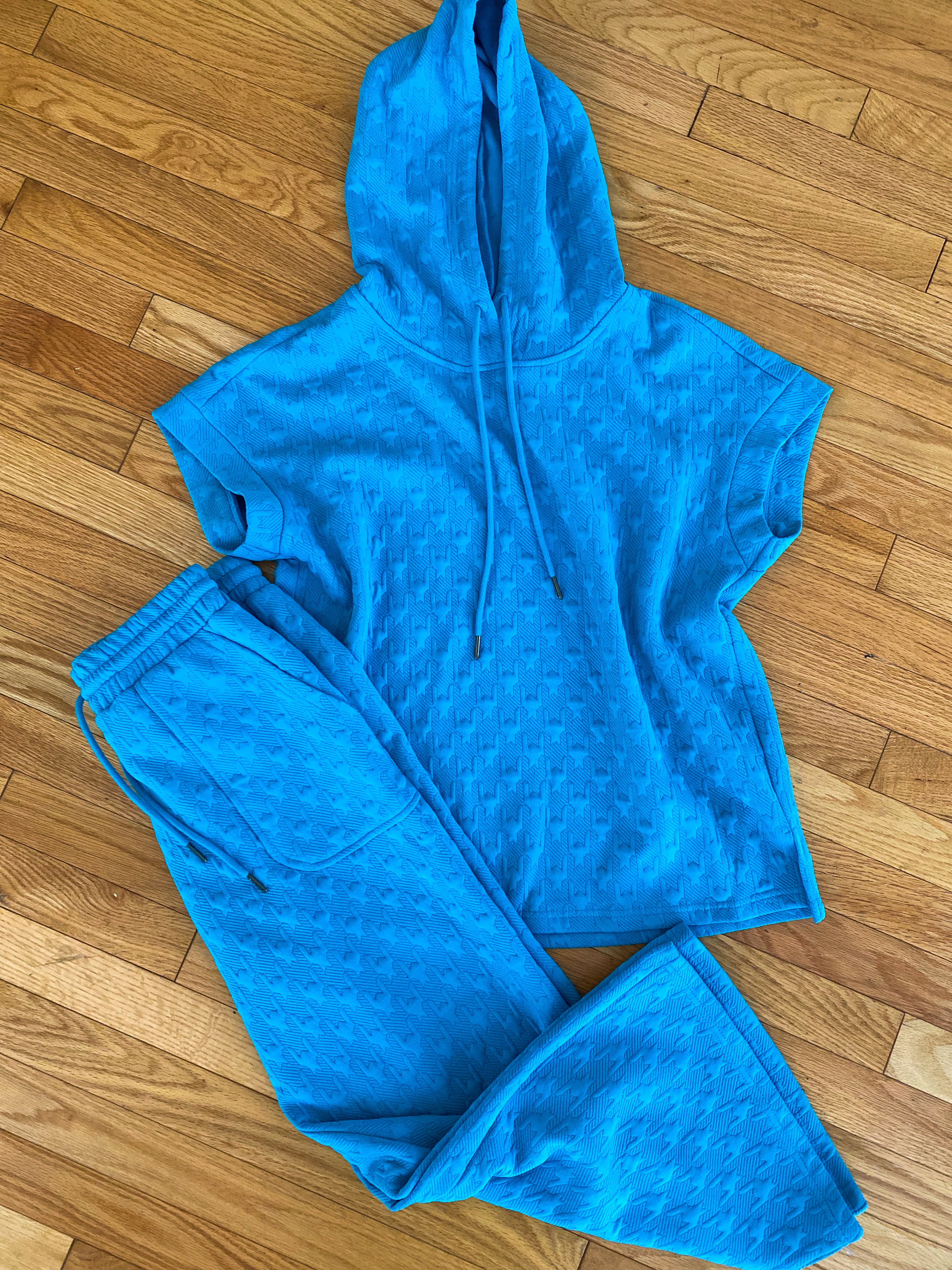 Textured Hoodie Set(Black & Ice Blue) - Image 6