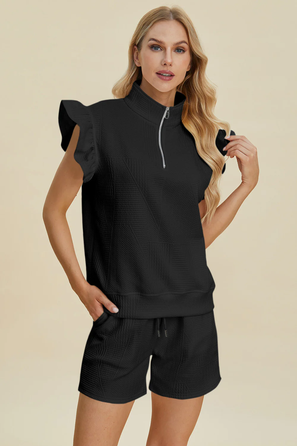 Texture Ruffle Sleeve Short Set - Image 21