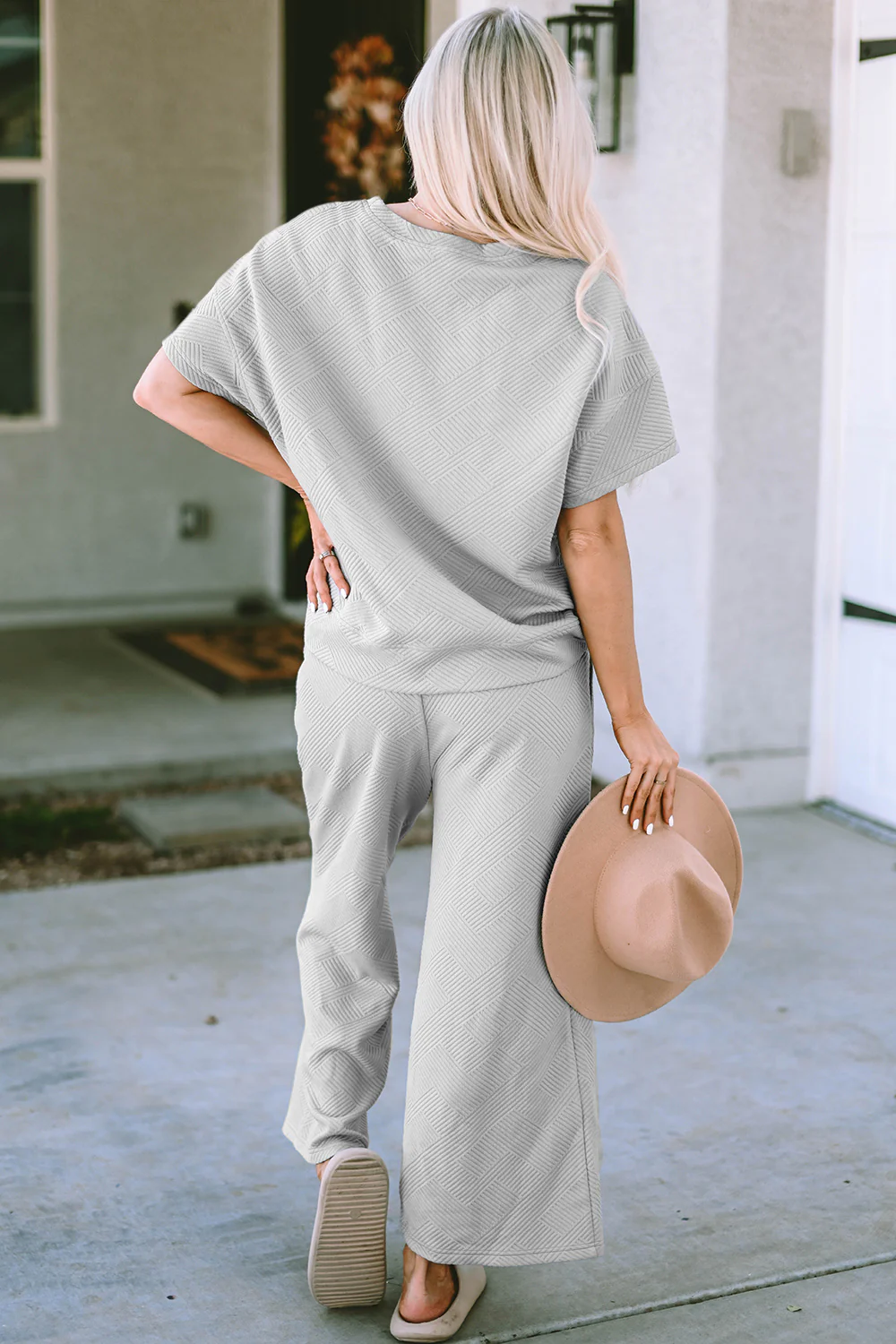 Texture Short Sleeve Top and Pants Set - Image 15