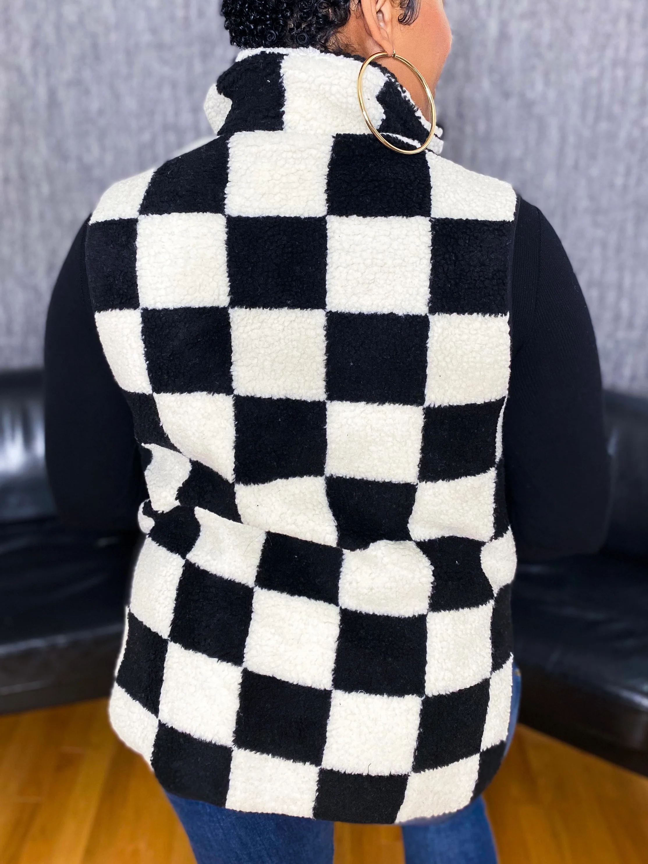Sherpa Zip Up Checkered Vest - Image 5