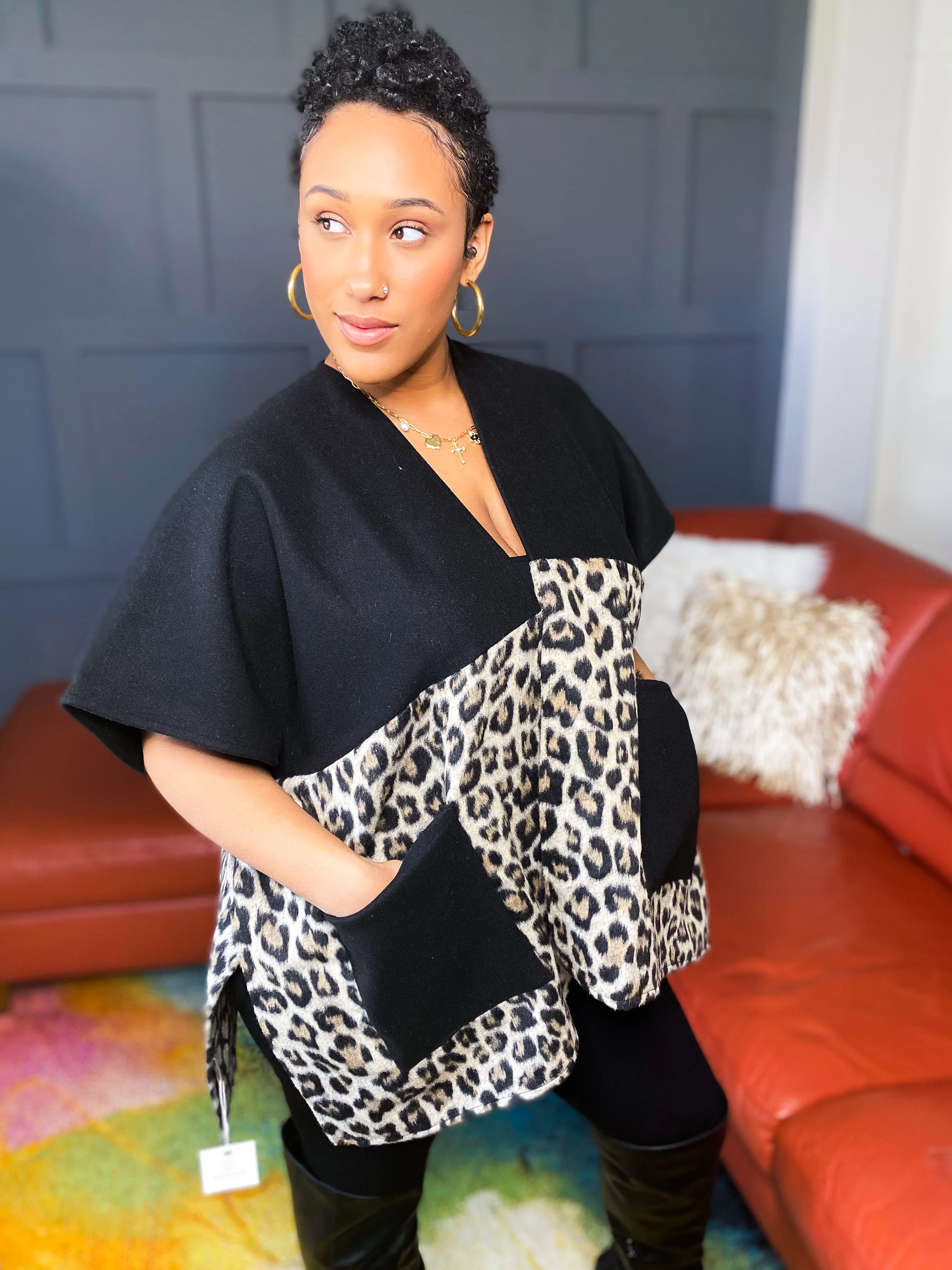 Leopard Pocket Kimono Poncho, One Size - Image 5