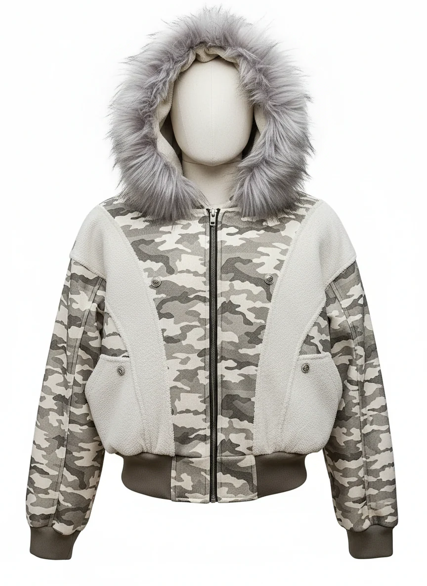Men's Camouflage Faux Fur Hood Jacket - Image 10