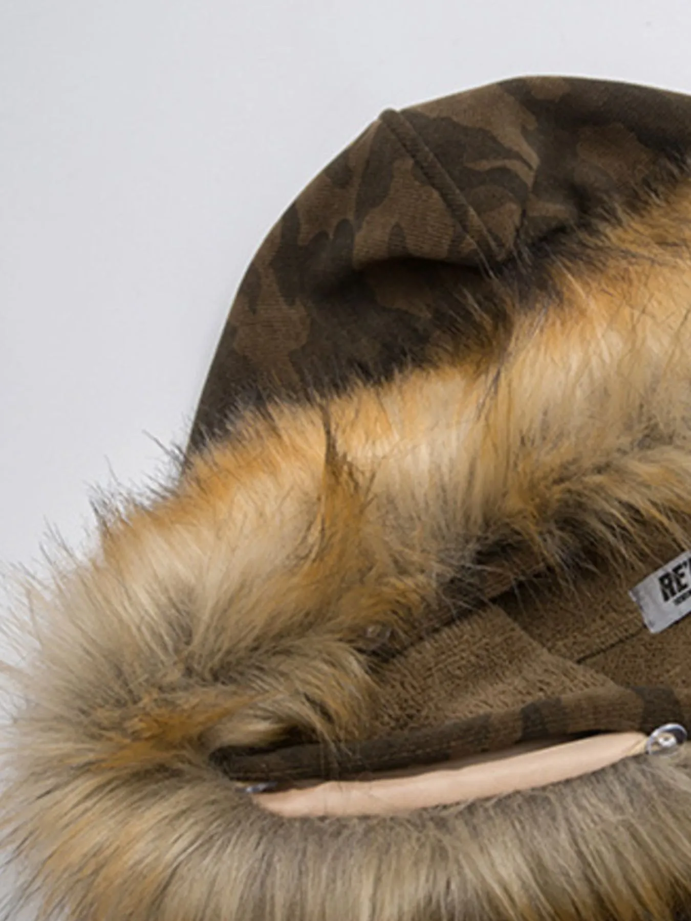 Men's Camouflage Faux Fur Hood Jacket - Image 7