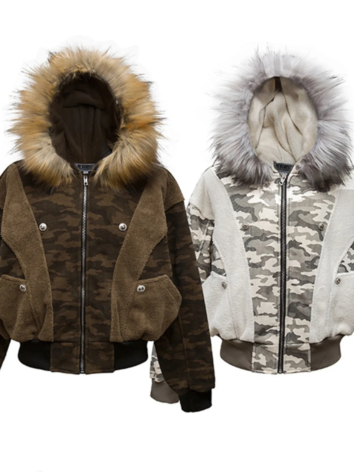 Men's Camouflage Faux Fur Hood Jacket - Image 9