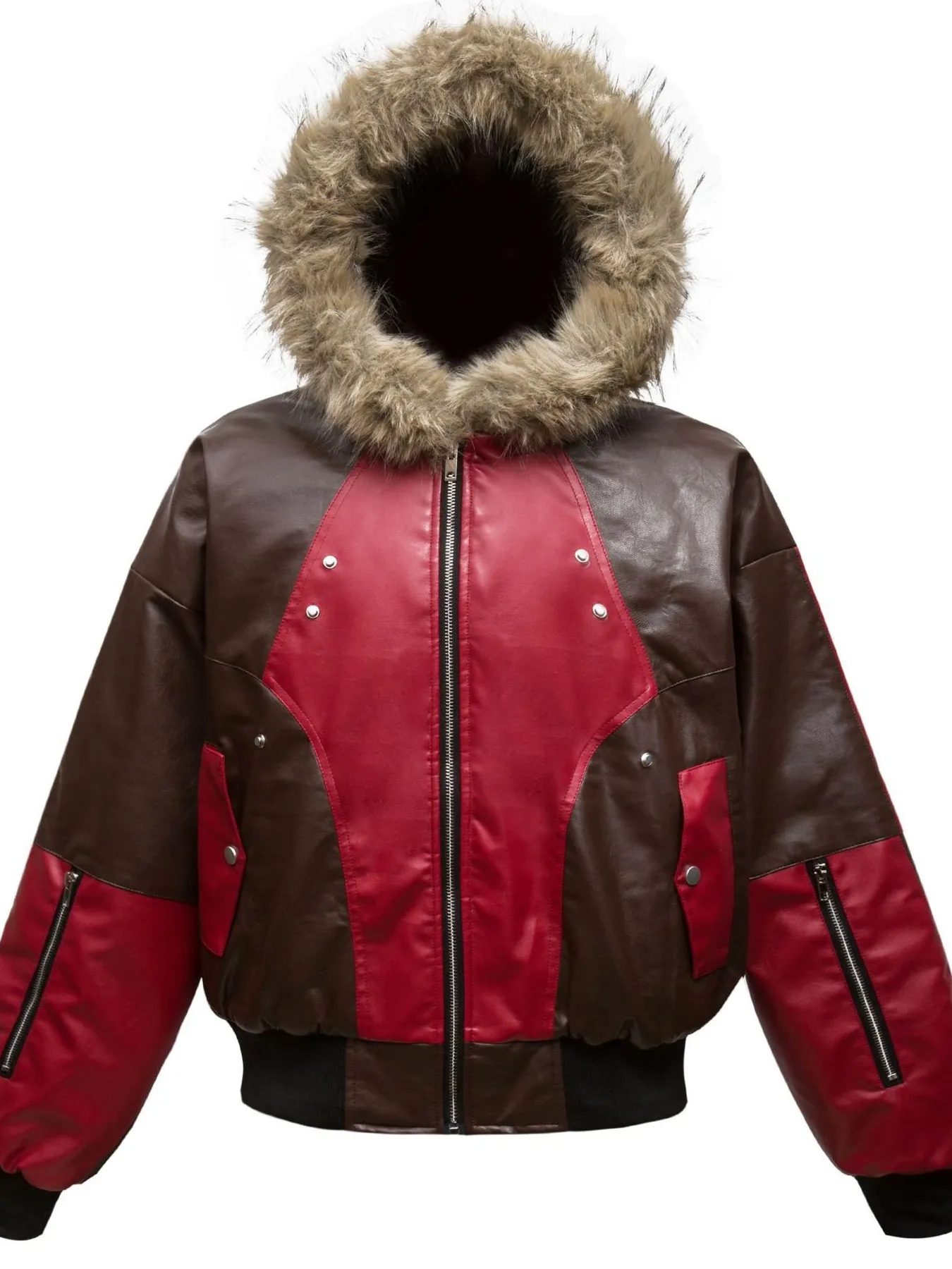 Men's Faux Fur Hooded Contrast Bomber Jacket - Image 3