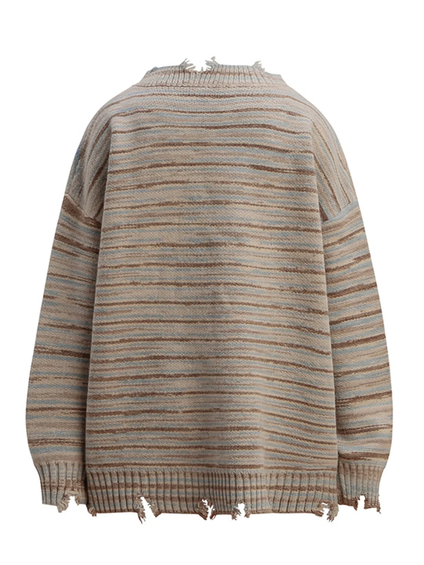 Men's Striped Frayed Hem Long Sleeve Sweater - Image 4