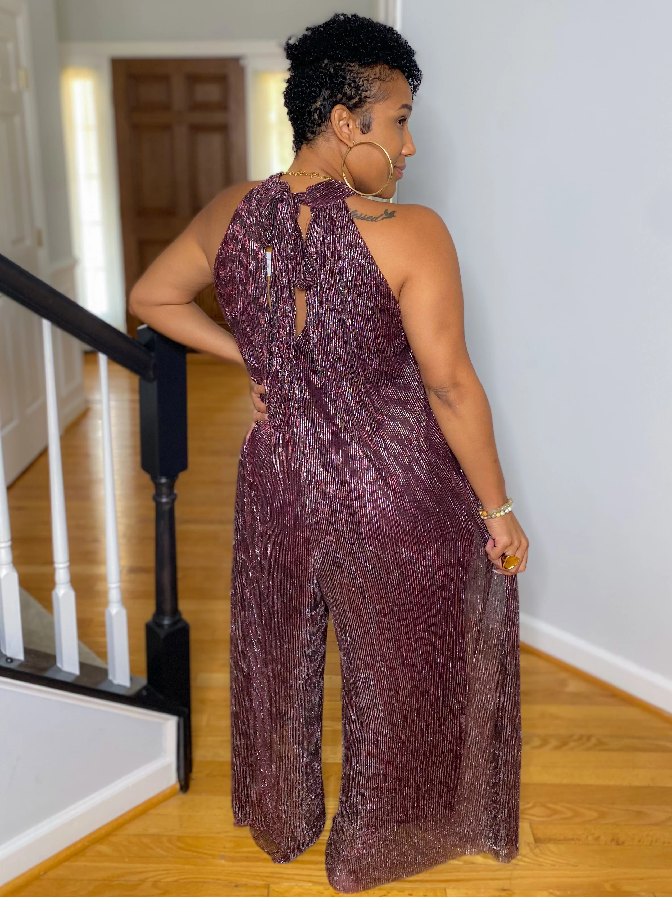 Metallic Pleated Jumpsuit - Image 3