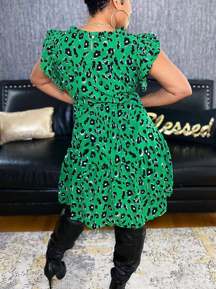 Leopard Ruffled Sleeve Dress(Multiple Colors) - Image 3