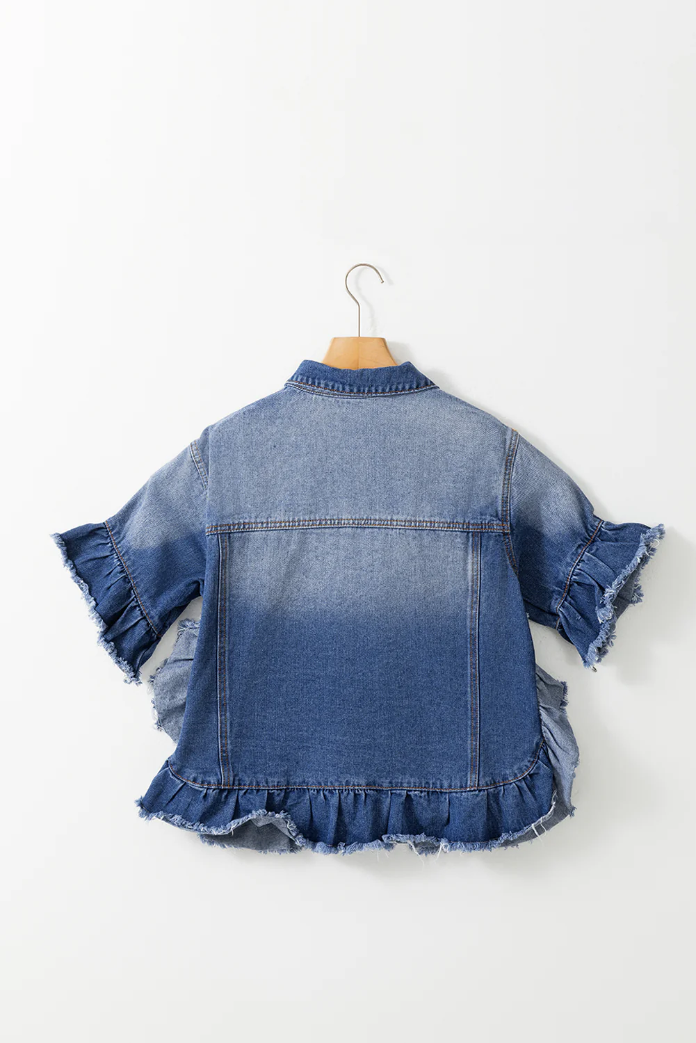 Ruffled Raw Hem Denim Jacket - Image 6
